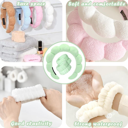 Spa Headbands for Washing Face, Wristband Set, Sponge Makeup Skincare Headband, Soft Terry Towel Cloth for Women