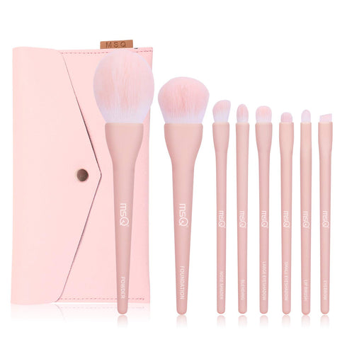 MSQ 8Pcs Makeup Brush Set, Foundation, Blending, Eyeshadow Brushes with Bag (Pink)