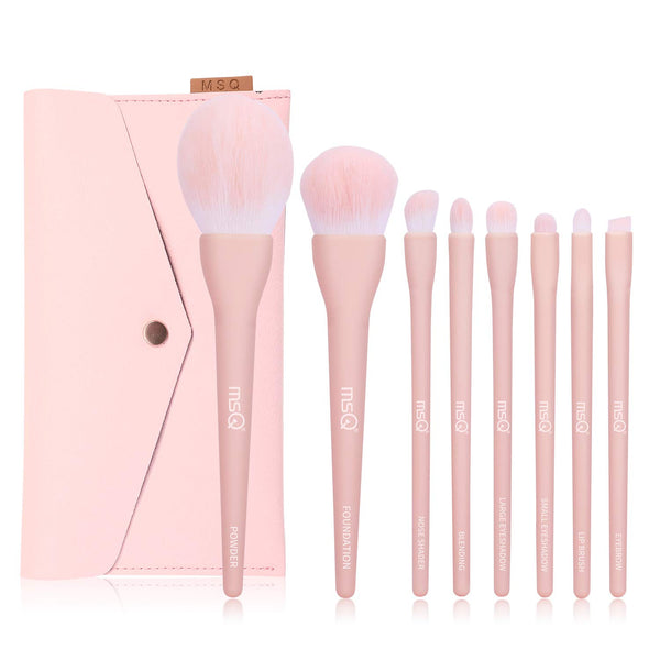 MSQ 8Pcs Makeup Brush Set, Foundation, Blending, Eyeshadow Brushes with Bag (Pink)
