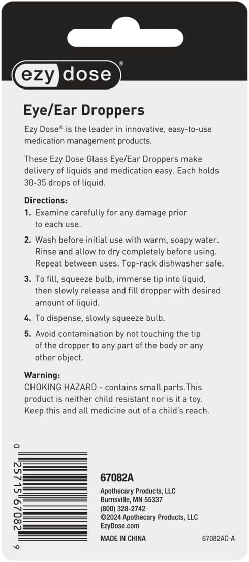 EZY DOSE Ear and Eye Medicine Dropper, 1mL Glass Liquid Dispenser, BPA-Free Design for Precise Dosing