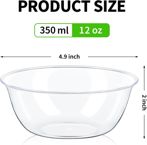 TOFLEN 12 oz Clear Plastic Bowls Disposable 50 Pack Premium Hard Plastic Party Serving Bowls for Ice Creams, Desserts, Fruits, Snack, Soup by TOFLEN