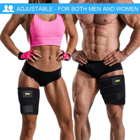 Thigh Support Adjustable Compression Sleeve, Thigh Brace Hamstring Wrap with Anti-Slip Silicone Strips