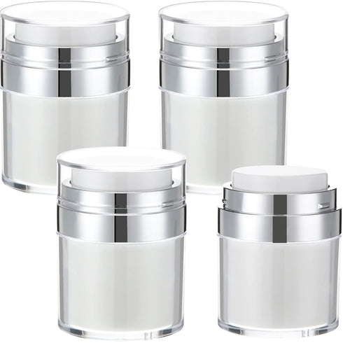 4 Pack Empty Airless Pump Jar, Acrylic Cosmetic Container, Refillable Travel Size Cream Jar with Pump Lid (1.7 oz)