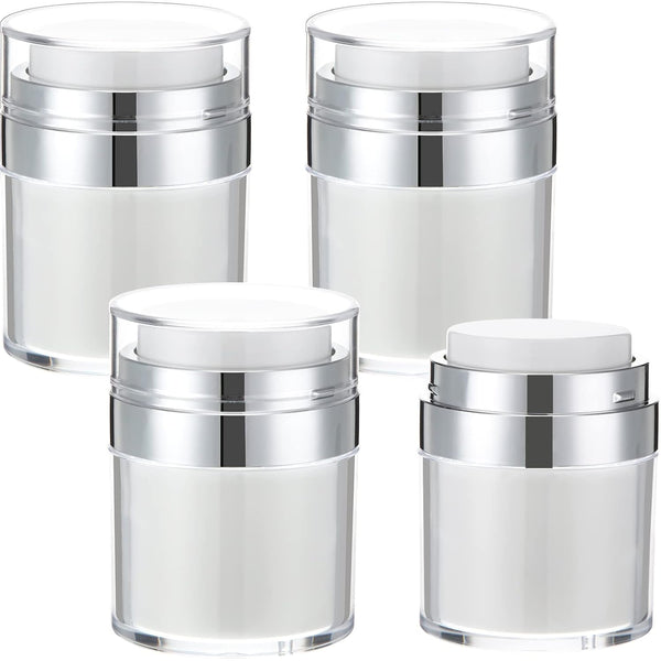 4 Pack Empty Airless Pump Jar, Acrylic Cosmetic Container, Refillable Travel Size Cream Jar with Pump Lid (1.7 oz)