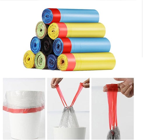 MOLKASIA 2-3 Trash Bags Gallon Drawstring Small Garbage Bags for Office Kitchen Bedroom Colorful Portable Thickened