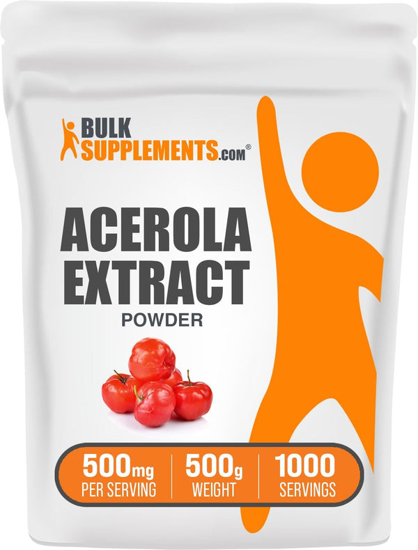 BulkSupplements.com Acerola Cherry Extract Powder, 500mg per Serving, 500g (1.1 lbs) - Vegan & Gluten Free