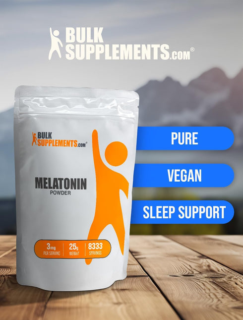 BulkSupplements.com Melatonin Powder - Sleep Supplement, 3 mg Melatonin for Adults, Vegan, Pure & Gluten Free, 25g