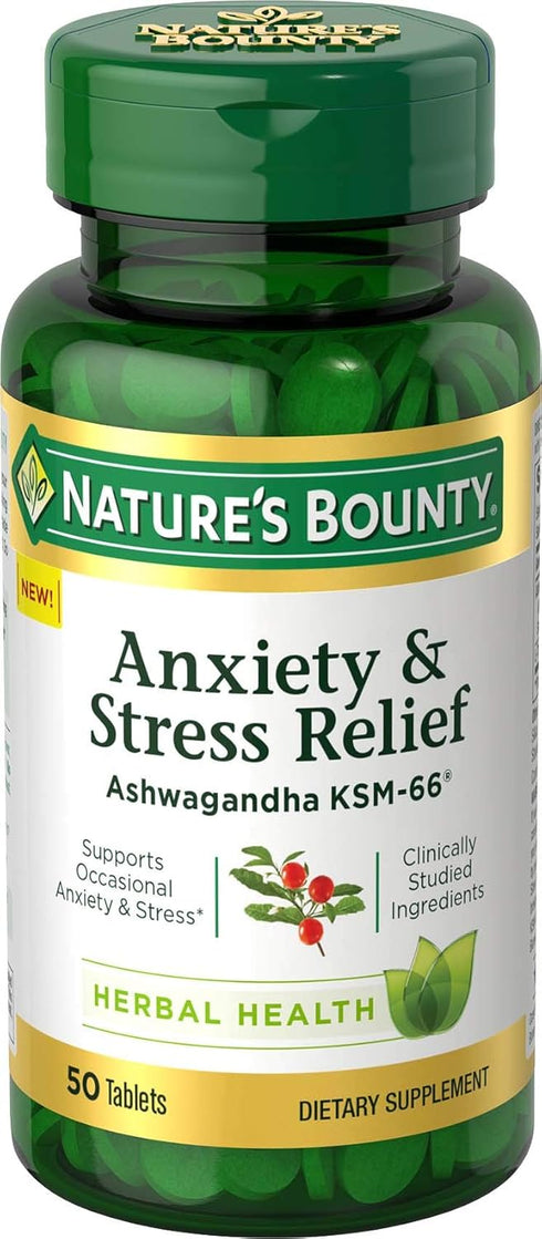 Nature's Bounty Anxiety & Stress Relief Ashwagandha Ksm-66 | 50 Count Tablets