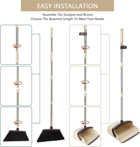 Broom and Dustpan Set, Heavy Dust Broom and Dustpan Combo for Home, Long Handle Dust Pan and Broom Set for Kitchen,