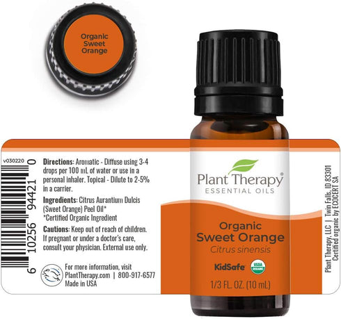Plant Therapy Sweet Orange Organic Essential Oil 10 mL (1/3 oz), 100% Pure, USDA Certified Organic