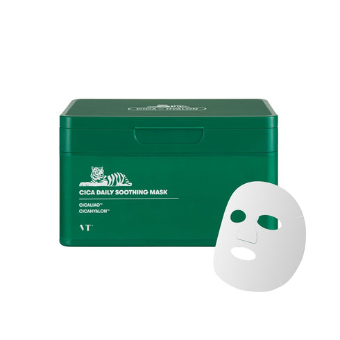 VT COSMETICS Daily Soothing Mask, 30ea, Hydrating Facial Sheet Mask, 30 Day Supply, Cica Face Mask