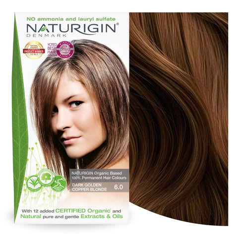 Naturigin Permanent Hair Color, 6.0 Dark Golden Copper Blonde, Ammonia Free, 100% Gray Coverage, 1 Pack