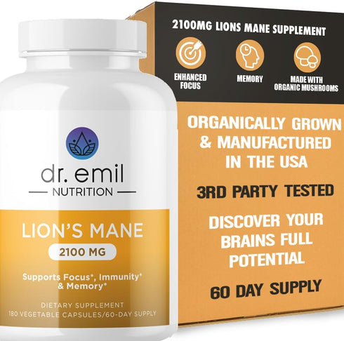 Organic Lions Mane Mushroom Supplement for Mental Clarity, Focus & Immune Support, 60 Servings