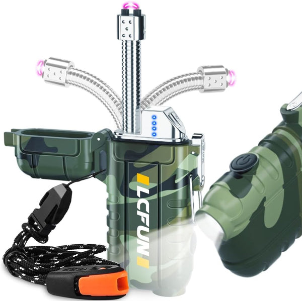 LcFun Rechargeable Electric Lighter, 360° Flexible Neck Windproof Plasma Lighter with LED Battery Display & Flashlight