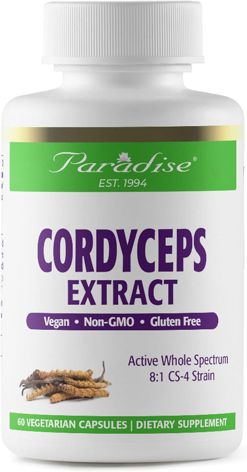 Paradise Herbs Cordyceps CS-4 Extract, Super Potent Vegan Antioxidant, Non-GMO, Gluten Free, 60 Capsules