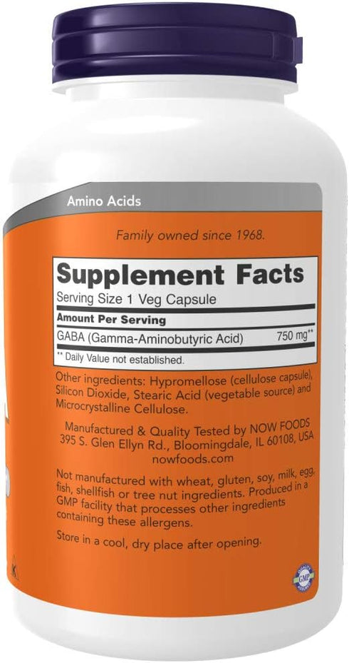 Now GABA 750 mg, 200 Veg Capsules