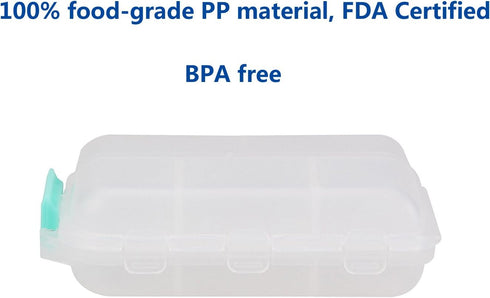 Pill Case - Portable Supplements Tablet Container Box, 10 Compartments, Clear White Organizer for Travel