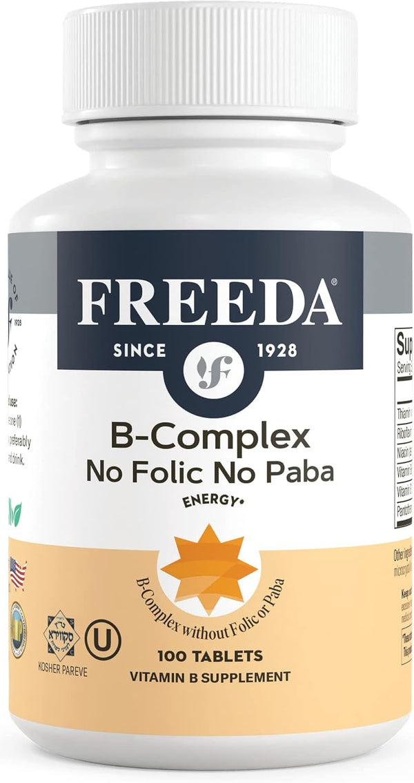 Freeda Vitamin B Complex - Super B Complex Kosher Supplement, 100 Count, No Folic No PABA