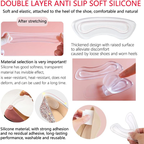 16Pcs Heel Cushion Soft Inserts, Gel Pads for Loose Shoes, Forefoot Pads & Arch Support, Protectors for Pain Relief
