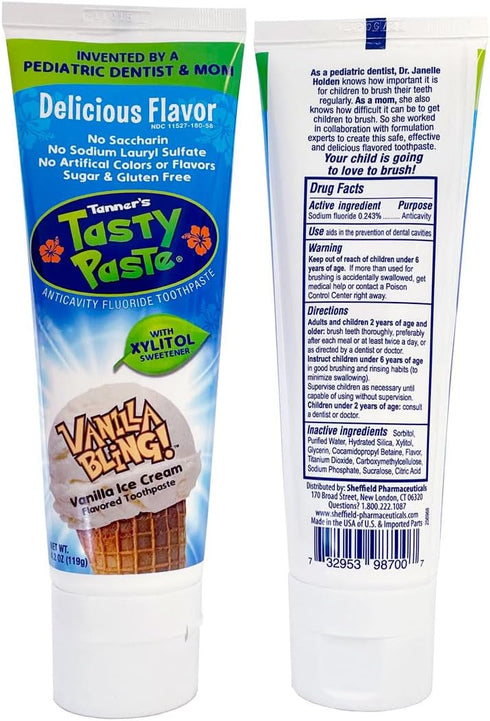 Tanner's Tasty Paste Variety, Anticavity Fluoride Children’s Toothpaste in Vanilla, Chocolate & Orange (3-Pack)