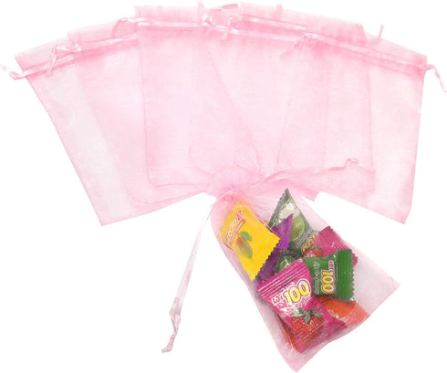 100Pcs Organza Bags 3.5x4.5 inch - Pink Baby Shower Favor Bags, Mesh Jewelry Gift Pouches