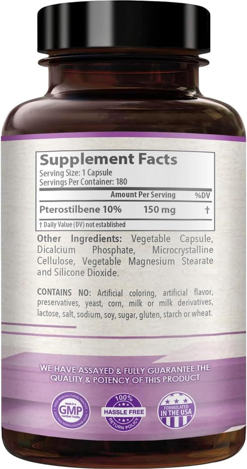 150mg Pterostilbene Supplement - Once Daily Antioxidant for Healthy Aging, Immune, Heart, Skin & Brain Support -