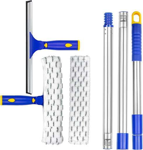 ITTAR Window Cleaner Squeegee, Rotatable Squeegee and Microfiber Scrubber, Extendable Stainless Steel Pole