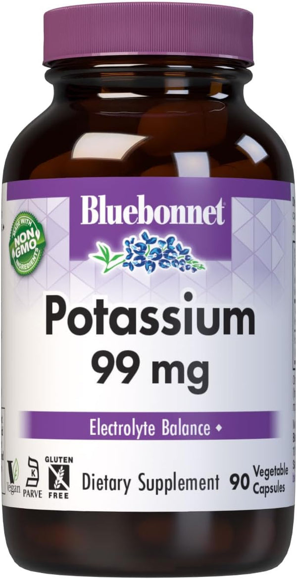 Bluebonnet Potassium Supplement Aspartate 99mg, Non-GMO, Vegan, Kosher Certified, 90 Veggie Capsules