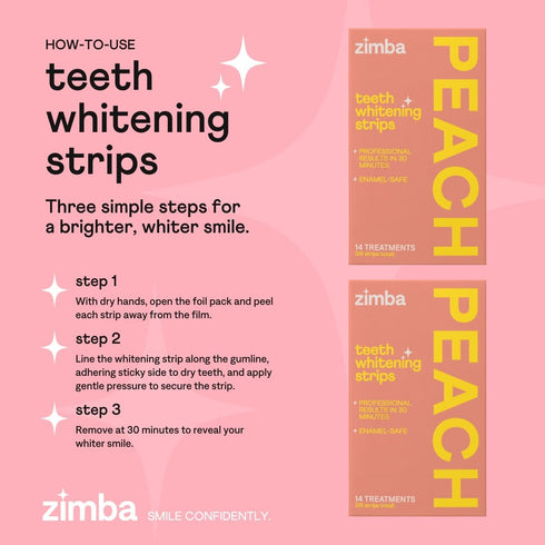Zimba Vegan Teeth Whitening Strips, Enamel Safe Hydrogen Peroxide Teeth Whitener for Coffee and Wine Stains