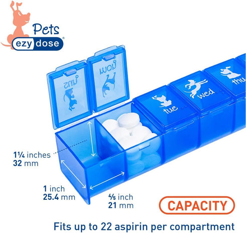 EZY DOSE Pets Weekly Pill Case - 7-Day Medicine Planner, Vitamin Organizer Box for Dogs, Blue Lids