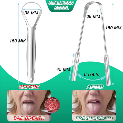 Tongue Scraper Cleaner for Adults and Kids, 5 Pack 100% BPA Free Reusable Stainless Steel Tools for Bad Breath