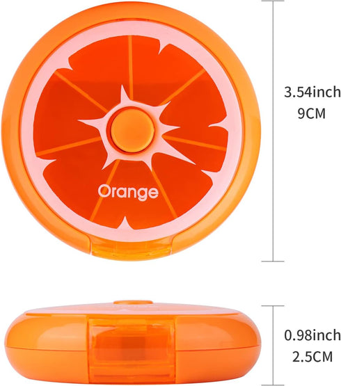 KINMINGZHU 7 Creative Portable Mini Day Weekly Circular Shape Rotary Cute Fruit Style Pill Storage Case Box (Orange)