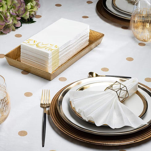 Sociaooil 100Pack Disposable Paper Napkins, Dinner Napkins with Gold Trim for Guests, Paper Hand Towels for Bathroom