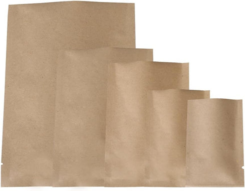 QQ Studio Open Top Kraft Mylar Heat Sealable Bags, 100 Bags, Brown Open Top, 2.4" x 3.4" (6cm x 8.8cm)