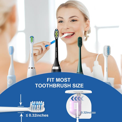 UV Toothbrush Sanitizer Holder - Portable Toothbrush Cleaner Case with Fan Drying, Fits Most Electric Manual