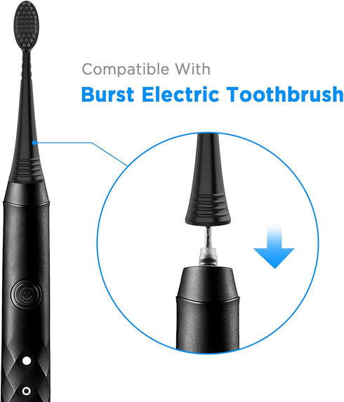 Replacement Toothbrush Heads with Covers for Burst (5 Count, Black)