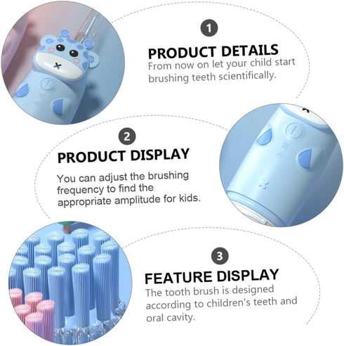 Kids USB Sonic Vibrating Toothbrush with Ergonomic Design and Replacement Brush Heads