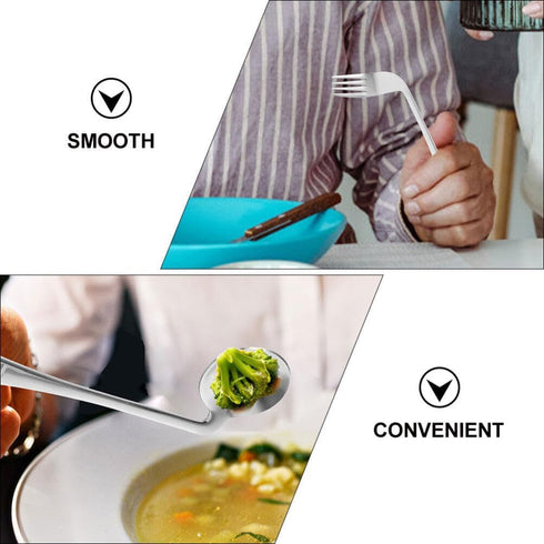 BESTonZON Adaptive Fork and Spoon, Angled Utensils Curved Flatware for Self Feeding, Anti Shake Tableware