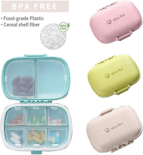 Travel Pill Organizer, Portable 8 Compartments Small Pill Case Daily Pill Box to Hold Vitamins, Cod Liver Oil, Medicine