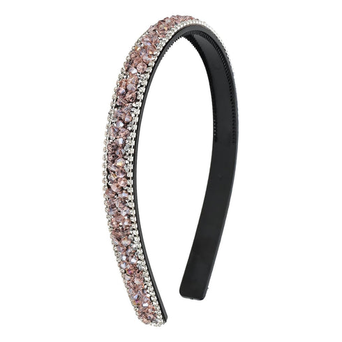 Wecoe Pink Rhinestone Headband, Women Comb Headband with Teeth, Bling Sparkly Non-Slip Hair Accessories