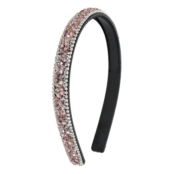 Wecoe Pink Rhinestone Headband, Women Comb Headband with Teeth, Bling Sparkly Non-Slip Hair Accessories