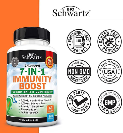 Immune Support Supplement with Zinc, Vitamin C, D3, Elderberry & Ginger - 120 Dr Approved Vitamins for Adults