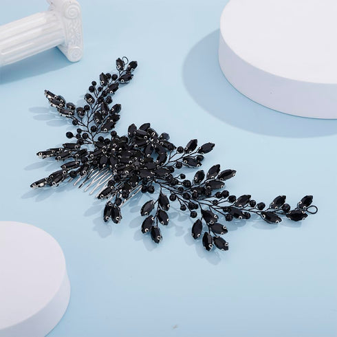Kercisbeauty Statement Black Rhinestones Beads Big Hair Comb, Vintage Handmade Hair Accessories for Women