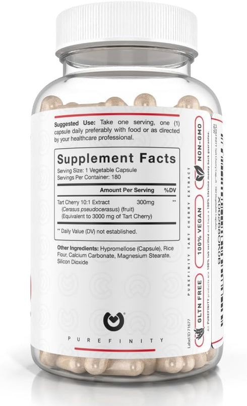Tart Cherry Capsules 3000 mg Raw Extract - Uric Acid Flush & Cleanse for Joint & Muscle Comfort, 180 Count