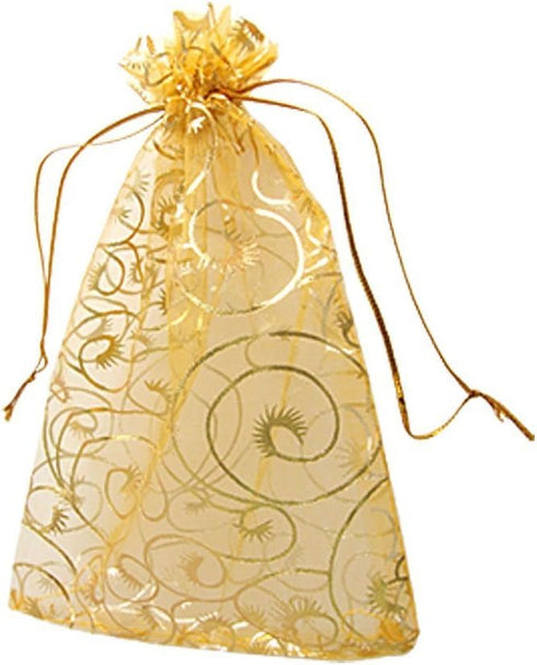 Wedding Favors Small Gift Bags, 100pcs Gold Organza Bags 3.9x4.7 Inch (10x12cm) for Party Favor Bags
