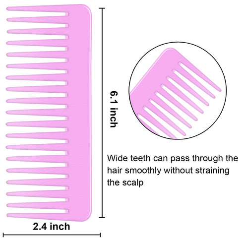 Wide Tooth Detangling Comb for Long, Curly, Wet Hair - No Handle Styling Comb (2 Pieces - Rose Red, Cyan)