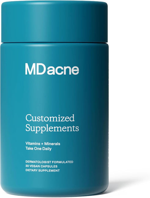 MDacne Vitamins and Minerals Skin Clearing Supplements, 30 Vegan Capsules for Clear Skin, Redness & Pore-Clogging
