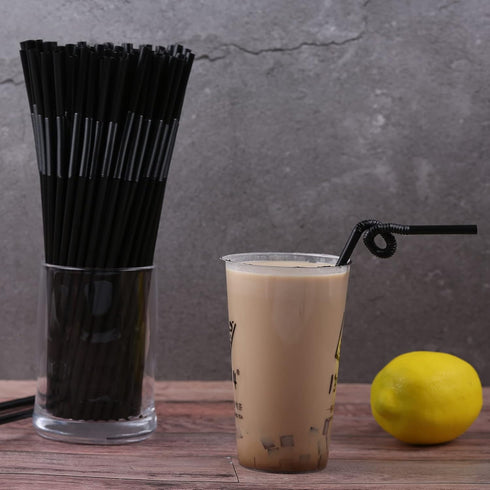 300 Pcs Black Flexible Plastic Straws, BPA-Free Disposable Bendy Straws, 10.2" Long, 0.23'' Diameter