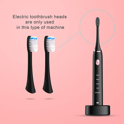 2 Pcs Electric Toothbrush Heads for BTFO 1741-01, Black Replacement Brush Heads