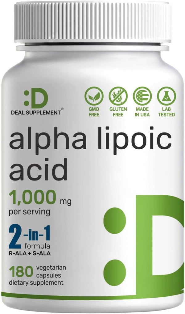 Alpha Lipoic Acid 1,000mg, 180 Veggie Capsules for Max Bioavailability, Antioxidant Supplement for Energy Support